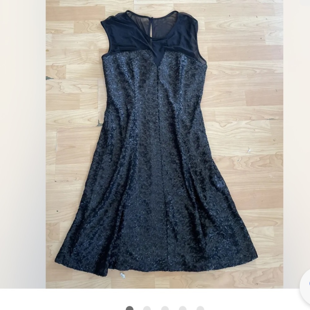 NEW CALVIN KLEIN black sequin mesh neckline dress sz 10 short sleeve